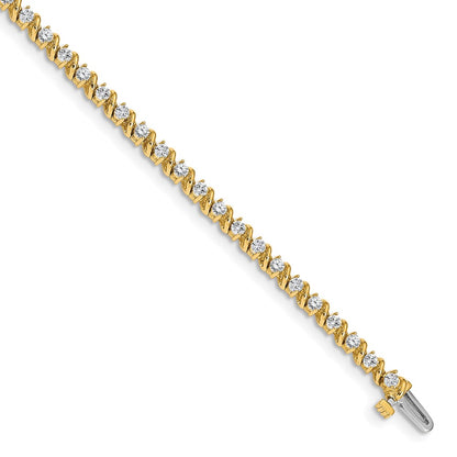 14K Yellow Gold Complete 2 Carat Round Vs Diamond Swirled Prong 7 Inch Tennis Bracelet