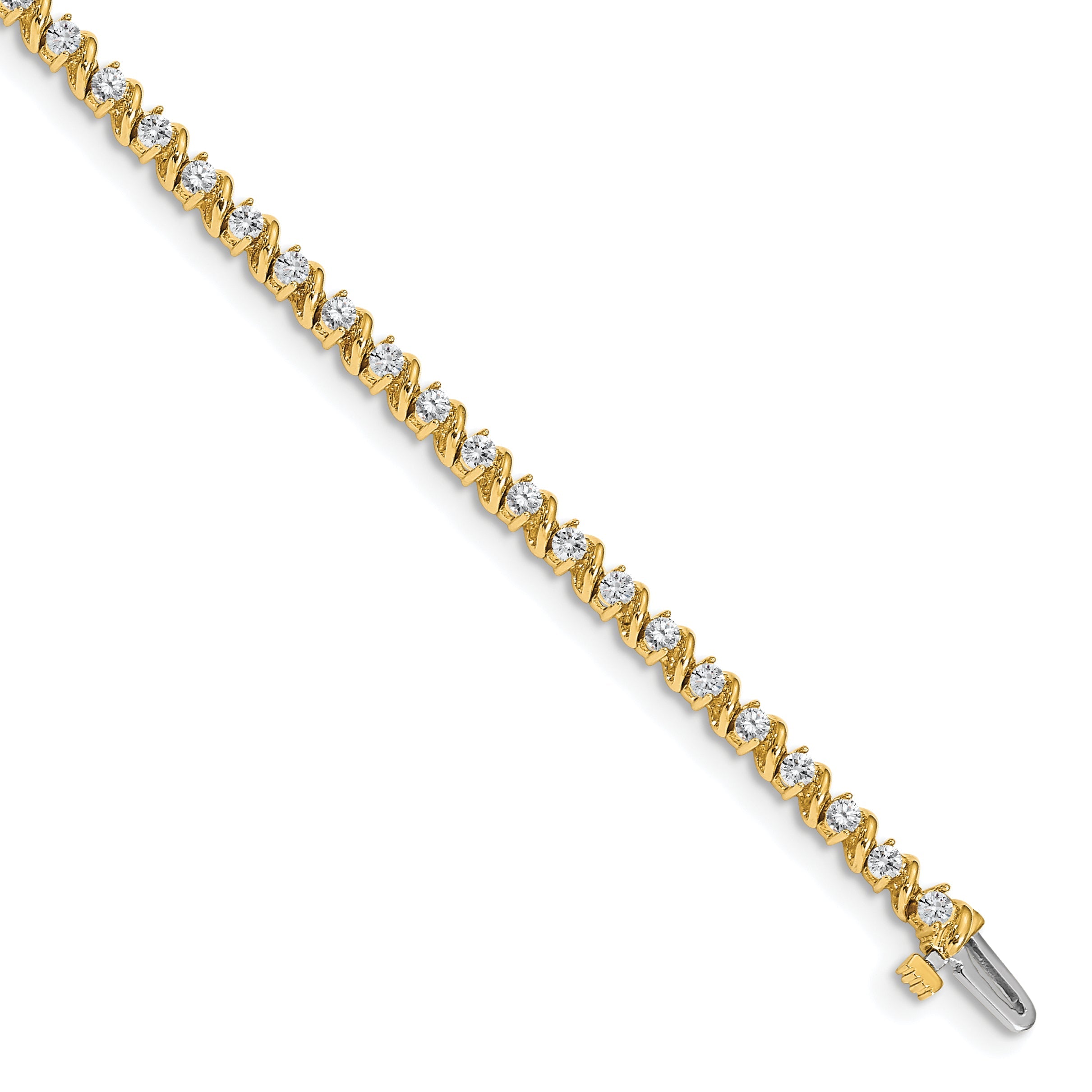 14K Yellow Gold Complete 2 Carat Round A Diamond Swirled Prong 7 Inch Tennis Bracelet