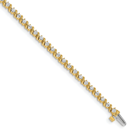 14K Yellow Gold Complete 2 Carat Round A Diamond Swirled Prong 7 Inch Tennis Bracelet