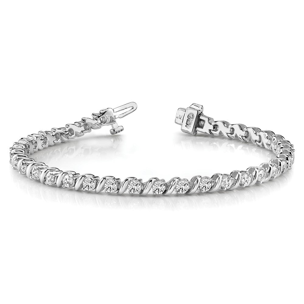 14K White Gold Complete 2 Carat Round Aa Diamond Swirled Prong 7 Inch Tennis Bracelet