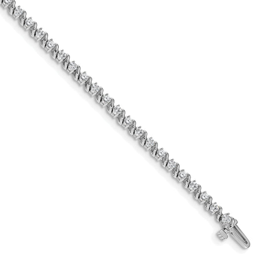 14K White Gold Complete 2 Carat Round Vs Diamond Swirled Prong 7 Inch Tennis Bracelet