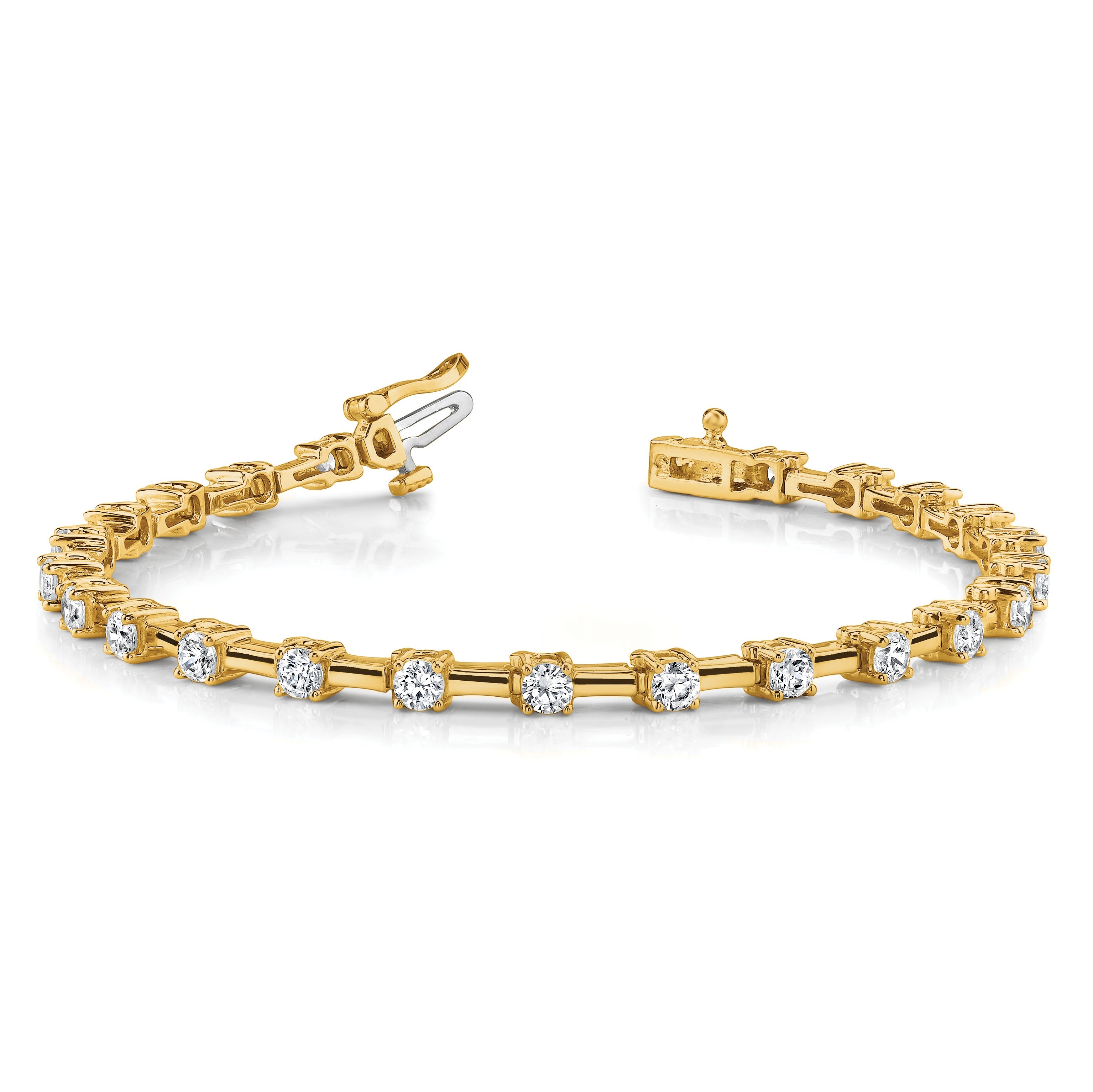 14K Yellow Gold Complete 2 Carat Round Aa Diamond Bar Link 7 Inch Tennis Bracelet