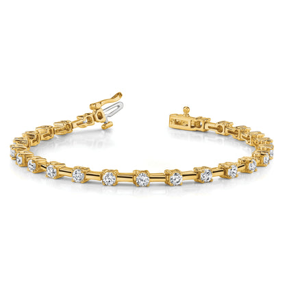 14K Yellow Gold Complete 2 Carat Round Aa Diamond Bar Link 7 Inch Tennis Bracelet