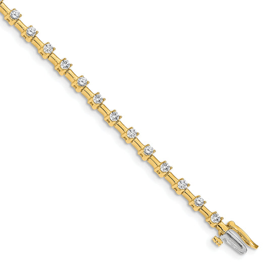 14K Yellow Gold Complete 2 Carat Round Aa Diamond Bar Link 7 Inch Tennis Bracelet