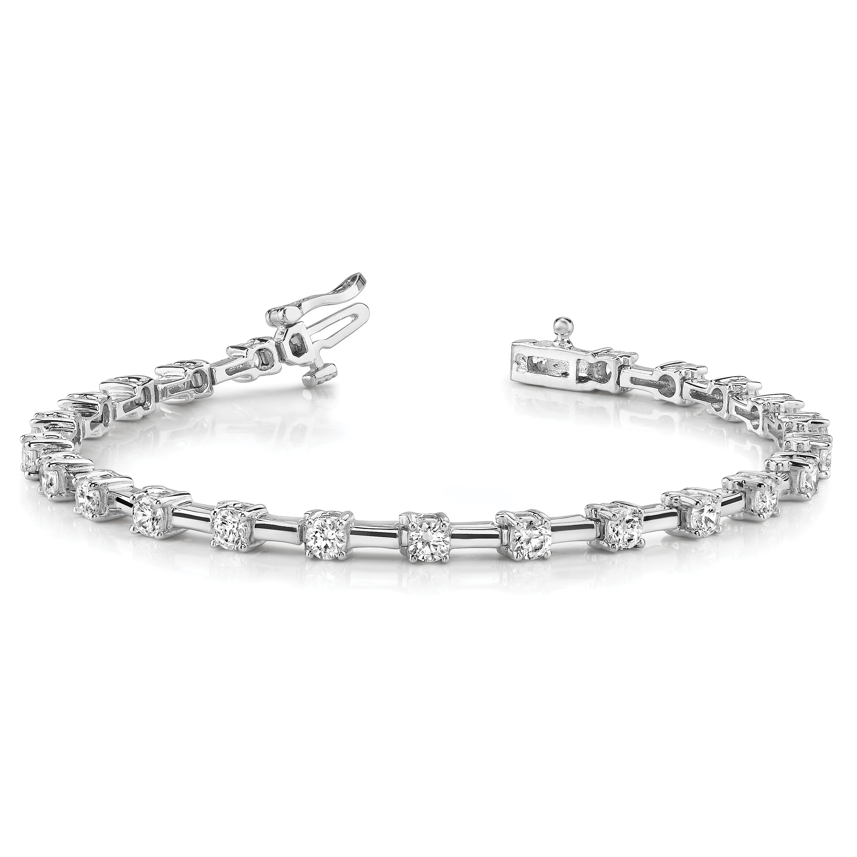 14K White Gold Complete 2 Carat Round Vs Diamond Bar Link 7 Inch Tennis Bracelet
