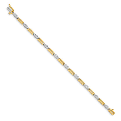 14K Two Tone Complete 2.1 Carat Round Aa Diamond Bar Link 7 Inch Tennis Bracelet