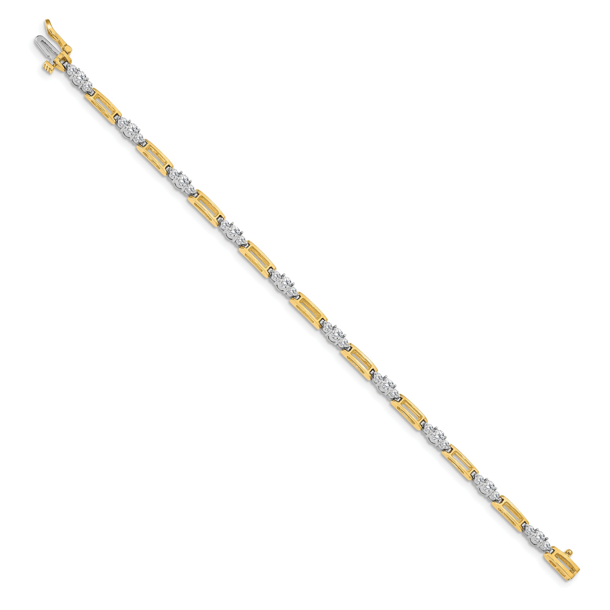 14K Two Tone Complete 2.1 Carat Round Vs Diamond Bar Link 7 Inch Tennis Bracelet