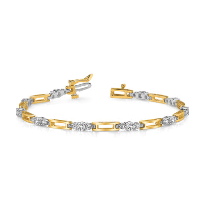 14K Two Tone Complete 2.1 Carat Round Vs Diamond Bar Link 7 Inch Tennis Bracelet