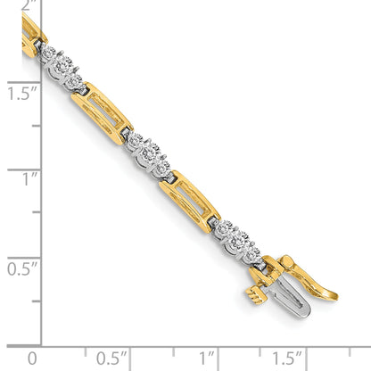 14K Two Tone Complete 2.1 Carat Round Aa Diamond Bar Link 7 Inch Tennis Bracelet