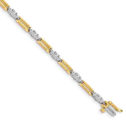 14K Two Tone Complete 2.1 Carat Round A Diamond Bar Link 7 Inch Tennis Bracelet