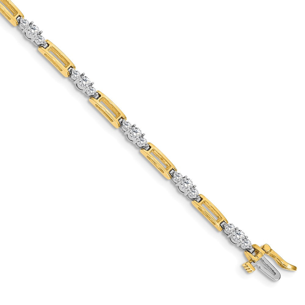 14K Two Tone Complete 2.1 Carat Round Vs Diamond Bar Link 7 Inch Tennis Bracelet