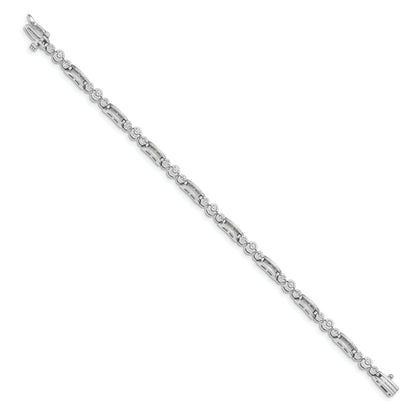 14K White Gold Complete 1 Carat Round Aaa Diamond Bezel Paperclip Link 7 Inch Tennis Bracelet