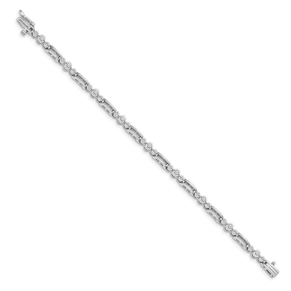 14K White Gold Complete 1 Carat Round A Diamond Bezel Paperclip Link 7 Inch Tennis Bracelet