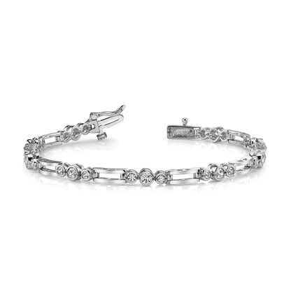 14K White Gold Complete 1 Carat Round Aaa Diamond Bezel Paperclip Link 7 Inch Tennis Bracelet