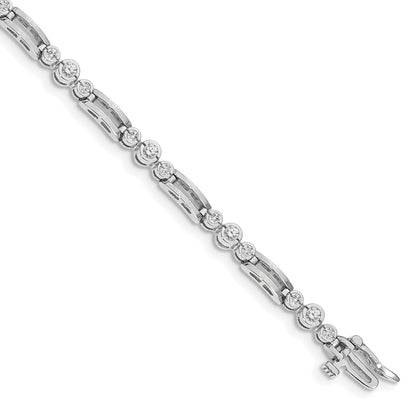 14K White Gold Complete 1 Carat Round Aaa Diamond Bezel Paperclip Link 7 Inch Tennis Bracelet