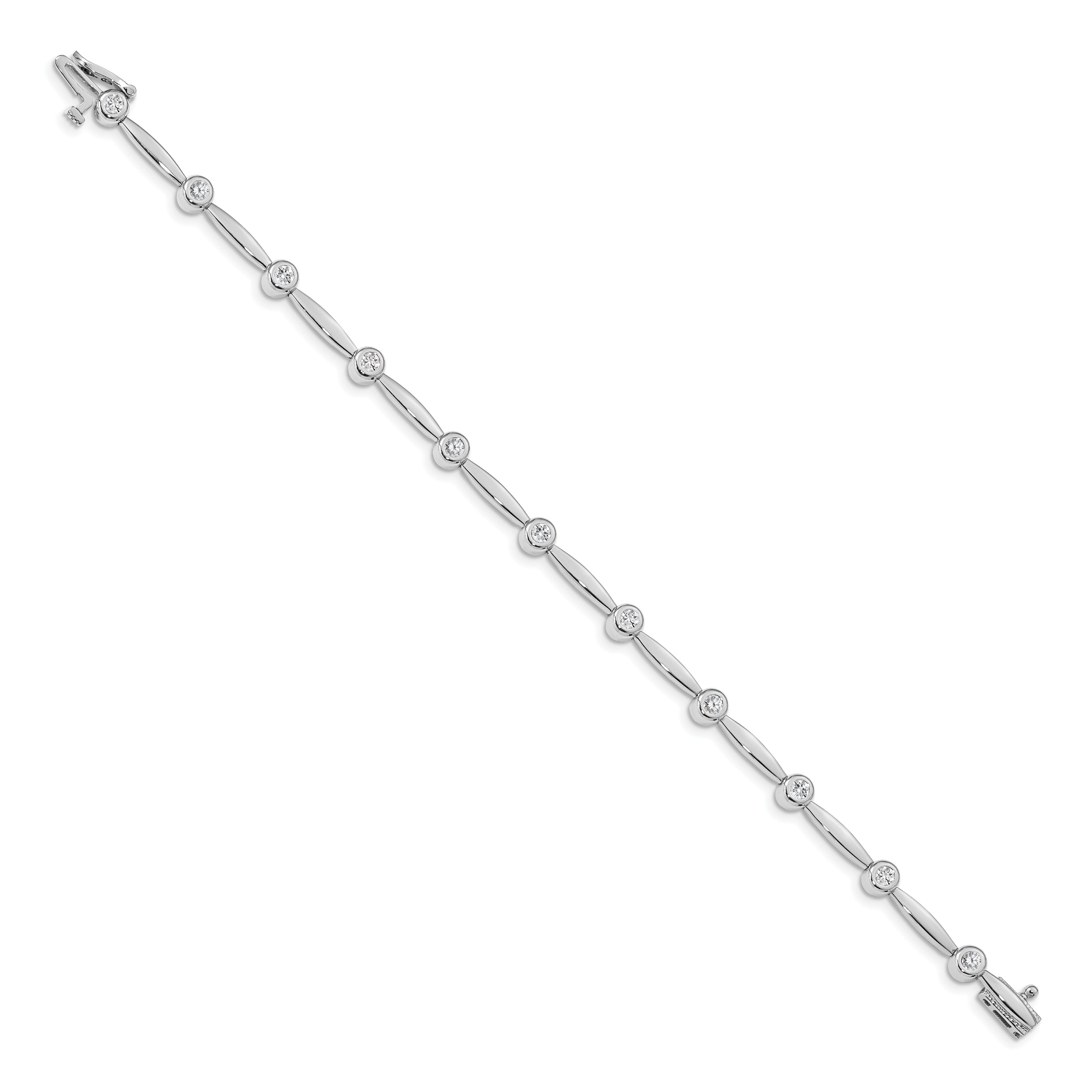 14K White Gold Complete 1/2 Carat Round Vs Diamond Bezel Curved Bar Link 7 Inch Bracelet