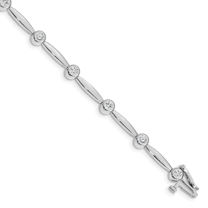 14K White Gold Complete 1/2 Carat Round Aaa Diamond Bezel Curved Bar Link 7 Inch Bracelet
