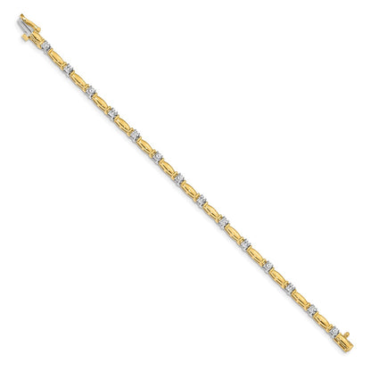 14K Two Tone Complete 1 Carat Round A Diamond Curved Bar Link 7 Inch Tennis Bracelet