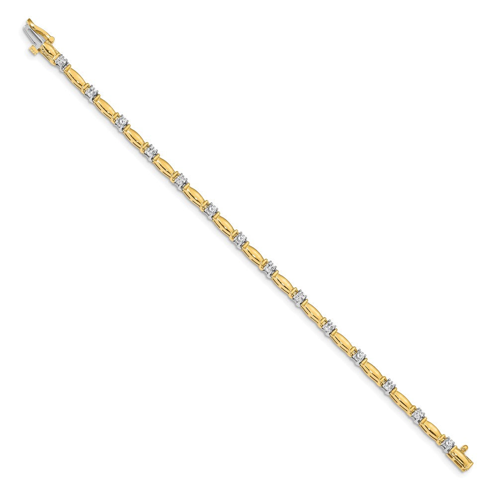 14K Two Tone Complete 1 Carat Round Vs Diamond Curved Bar Link 7 Inch Tennis Bracelet
