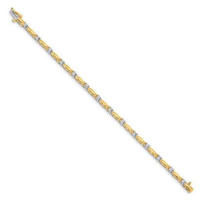 14K Two Tone Complete 1 Carat Round Aaa Diamond Curved Bar Link 7 Inch Tennis Bracelet