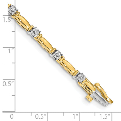 14K Two Tone Complete 1 Carat Round A Diamond Curved Bar Link 7 Inch Tennis Bracelet