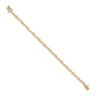 14K Yellow Gold Complete 1 Carat Round A Diamond 2 Prong Wavy Bar Link 7 Inch Tennis Bracelet