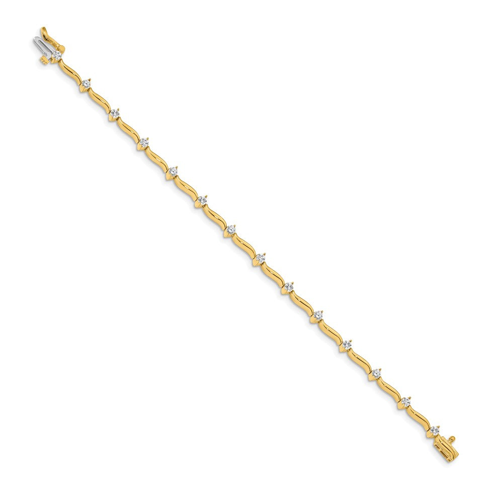 14K Yellow Gold Complete 1 Carat Round Aa Diamond 2 Prong Wavy Bar Link 7 Inch Tennis Bracelet