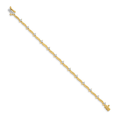 14K Yellow Gold Complete 1 Carat Round Aa Diamond 2 Prong Wavy Bar Link 7 Inch Tennis Bracelet