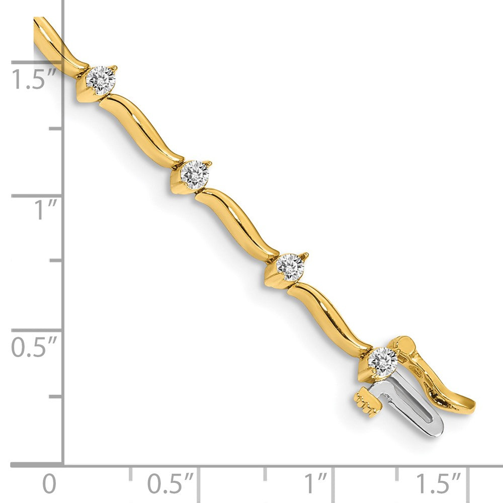 14K Yellow Gold Complete 1 Carat Round Aaa Diamond 2 Prong Wavy Bar Link 7 Inch Tennis Bracelet