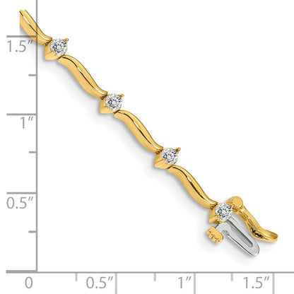 14K Yellow Gold Complete 1 Carat Round A Diamond 2 Prong Wavy Bar Link 7 Inch Tennis Bracelet