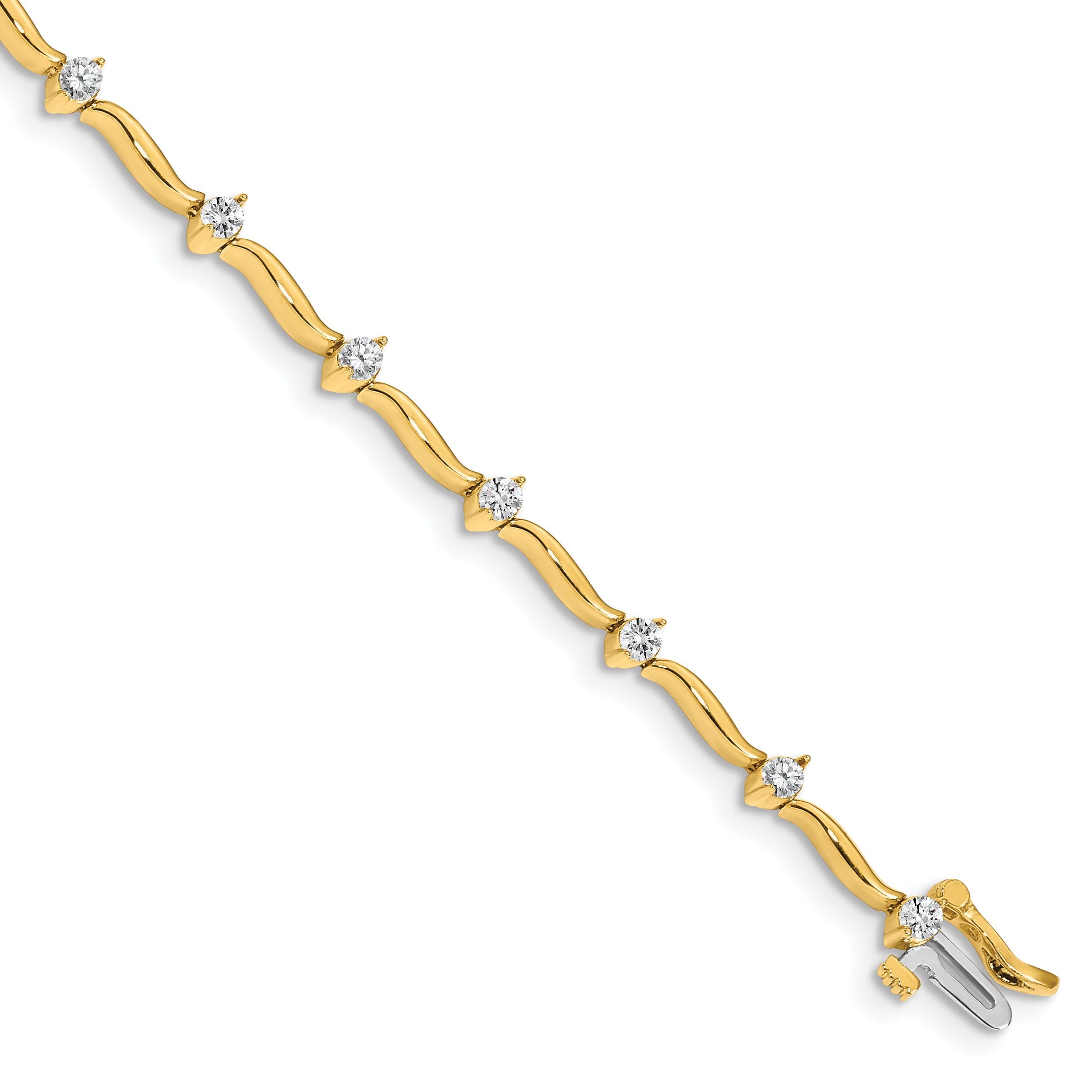 14K Yellow Gold Complete 1 Carat Round Vs Diamond 2 Prong Wavy Bar Link 7 Inch Tennis Bracelet