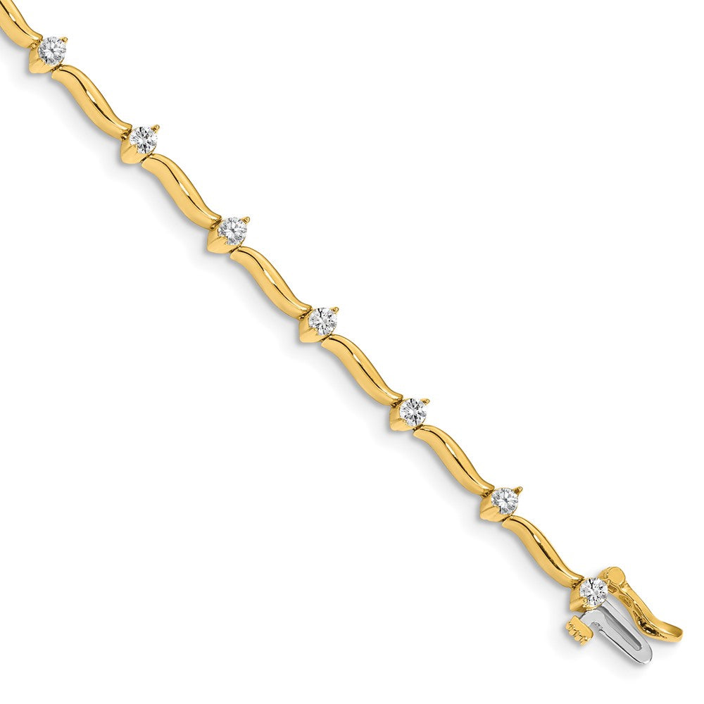 14K Yellow Gold Complete 1 Carat Round Aa Diamond 2 Prong Wavy Bar Link 7 Inch Tennis Bracelet