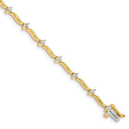14K Yellow Gold Complete 1 Carat Round Aaa Diamond 2 Prong Wavy Bar Link 7 Inch Tennis Bracelet