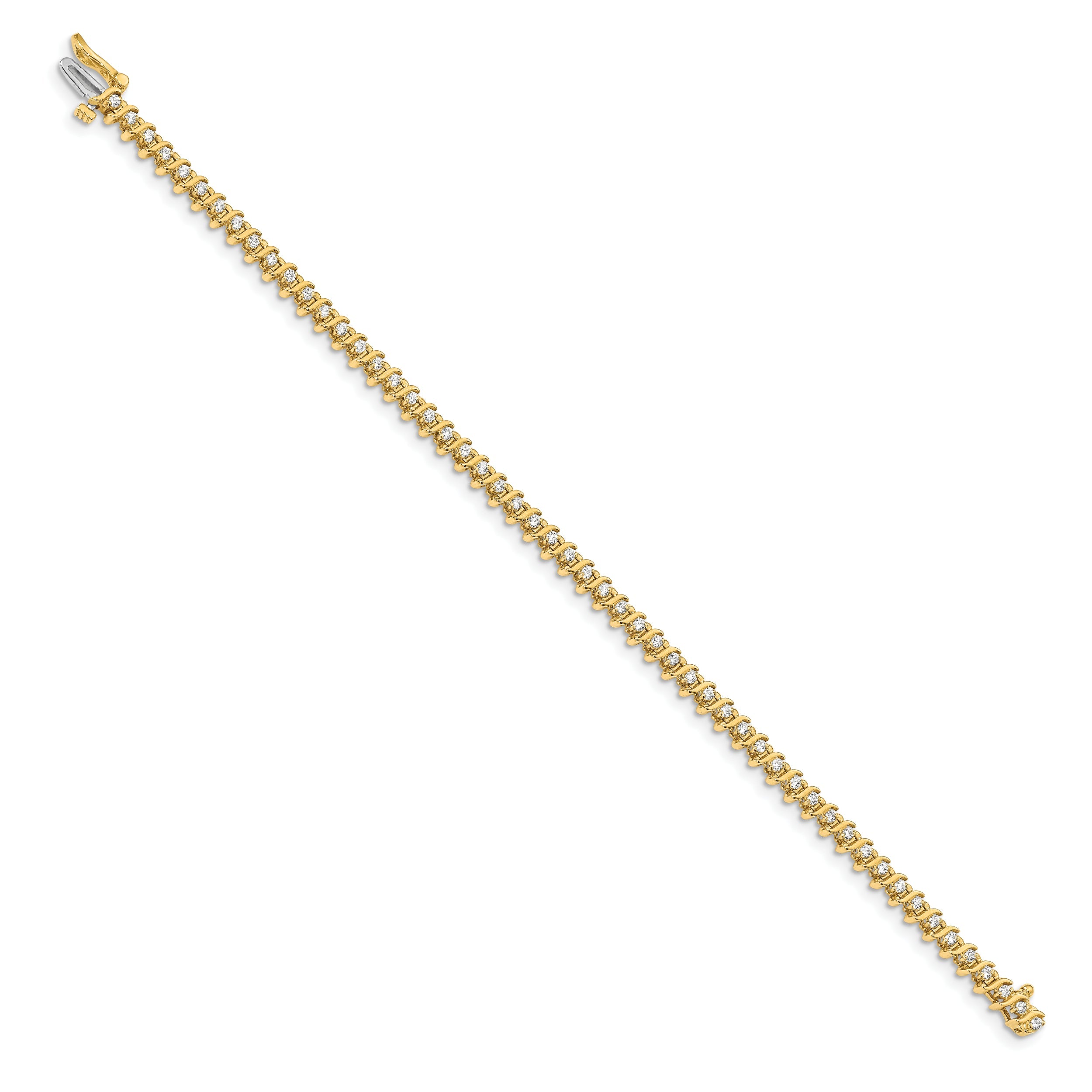 14K Yellow Gold Complete 7/8 Carat Round A Diamond 2 Prong S Link 7 Inch Tennis Bracelet