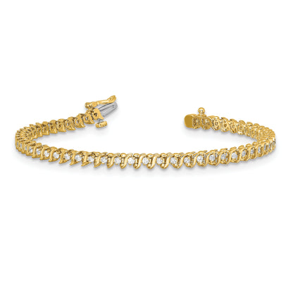 14K Yellow Gold Complete 7/8 Carat Round Vs Diamond 2 Prong S Link 7 Inch Tennis Bracelet