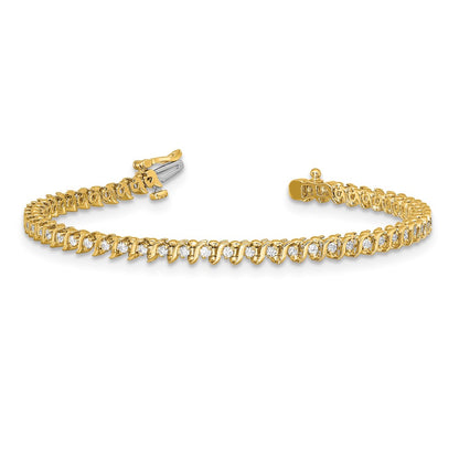 14K Yellow Gold Complete 7/8 Carat Round Aaa Diamond 2 Prong S Link 7 Inch Tennis Bracelet