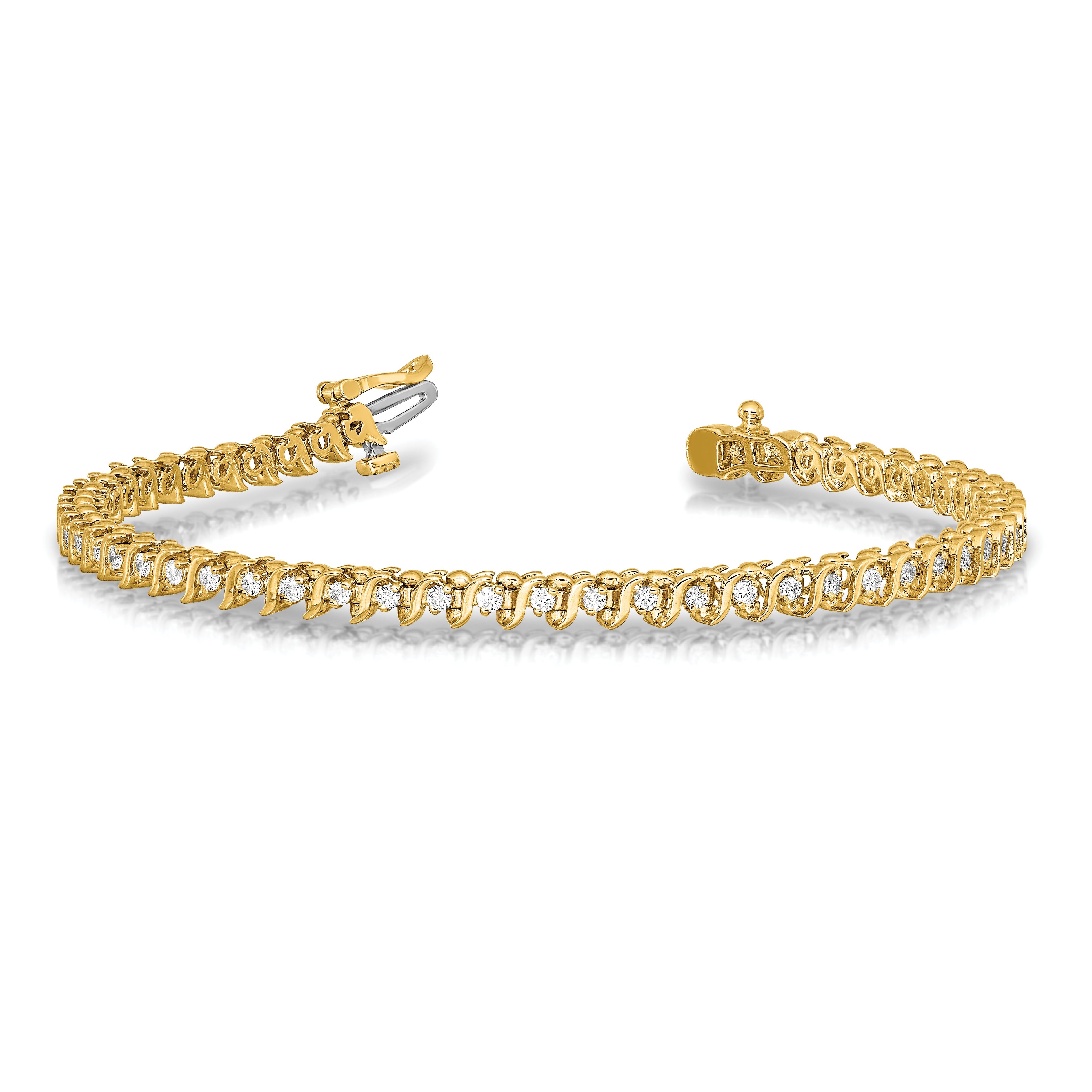 14K Yellow Gold Complete 7/8 Carat Round Vs Diamond 2 Prong S Link 7 Inch Tennis Bracelet