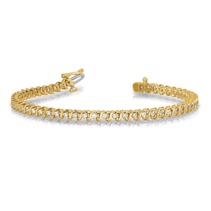 14K Yellow Gold Complete 7/8 Carat Round Aaa Diamond 2 Prong S Link 7 Inch Tennis Bracelet