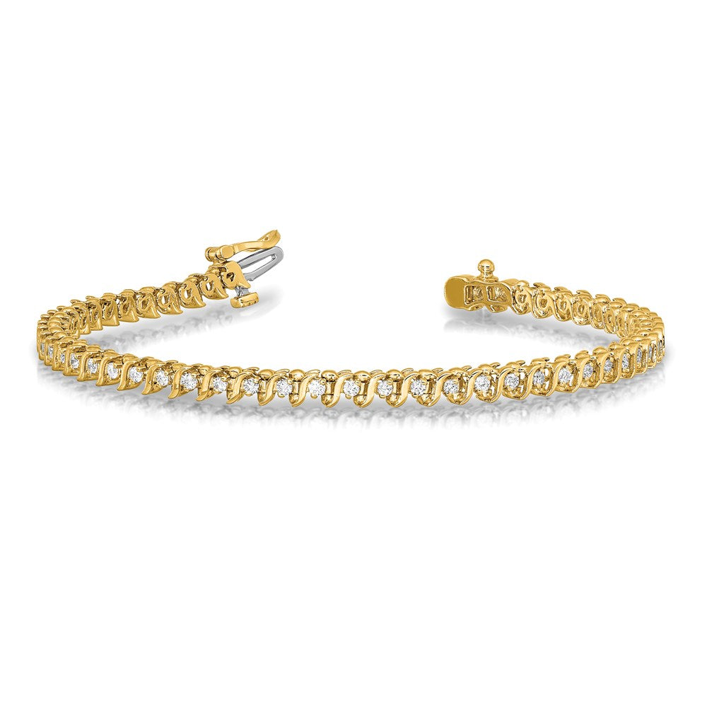 14K Yellow Gold Complete 7/8 Carat Round A Diamond 2 Prong S Link 7 Inch Tennis Bracelet