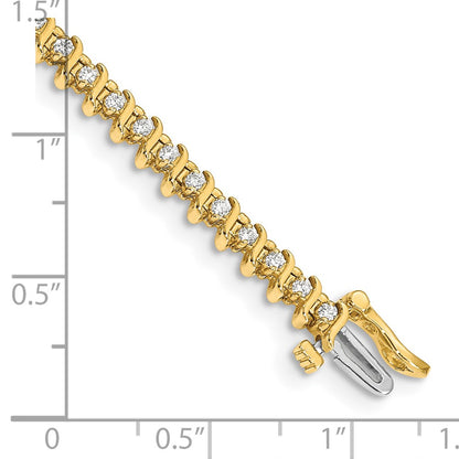 14K Yellow Gold Complete 7/8 Carat Round A Diamond 2 Prong S Link 7 Inch Tennis Bracelet