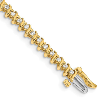 14K Yellow Gold Complete 7/8 Carat Round A Diamond 2 Prong S Link 7 Inch Tennis Bracelet