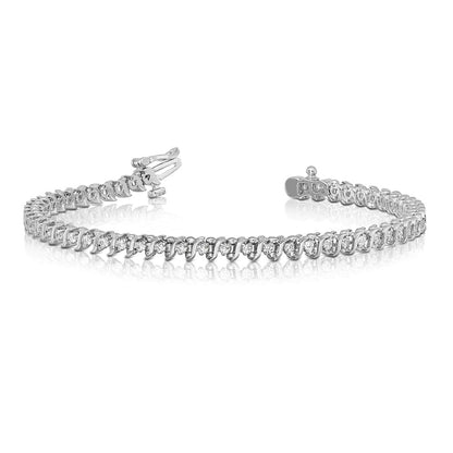 14K White Gold Complete 7/8 Carat Round Aaa Diamond 2 Prong S Link 7 Inch Tennis Bracelet
