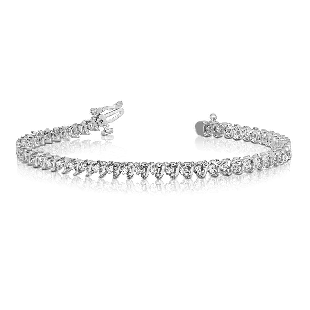14K White Gold Complete 7/8 Carat Round A Diamond 2 Prong S Link 7 Inch Tennis Bracelet