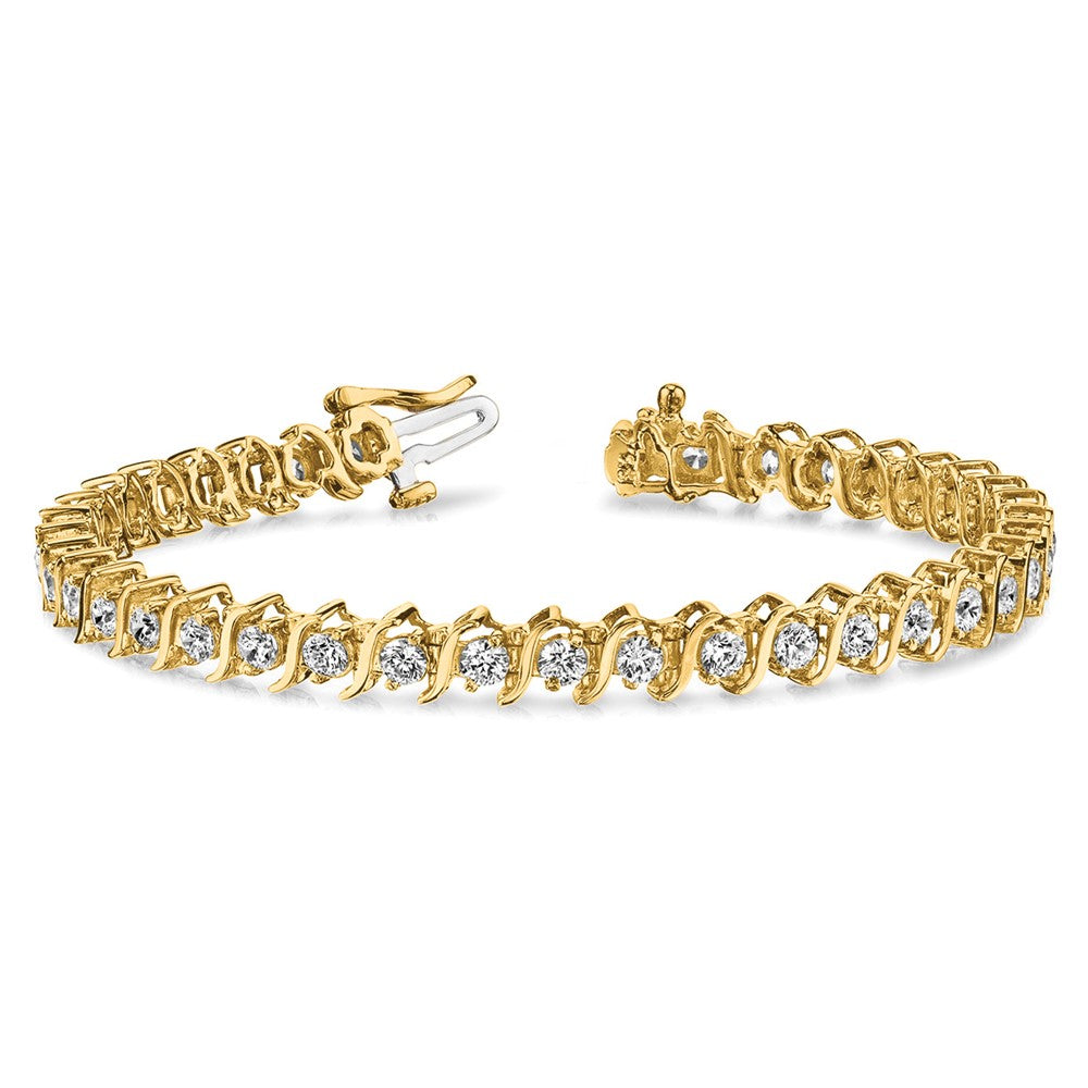 14K Yellow Gold Complete 2 Carat Round A Diamond Prong S Link 7 Inch Tennis Bracelet