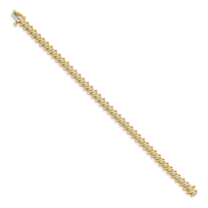 14K Yellow Gold Complete 3.08 Carat Round Aa Diamond 2 Prong S Link 7 Inch Tennis Bracelet
