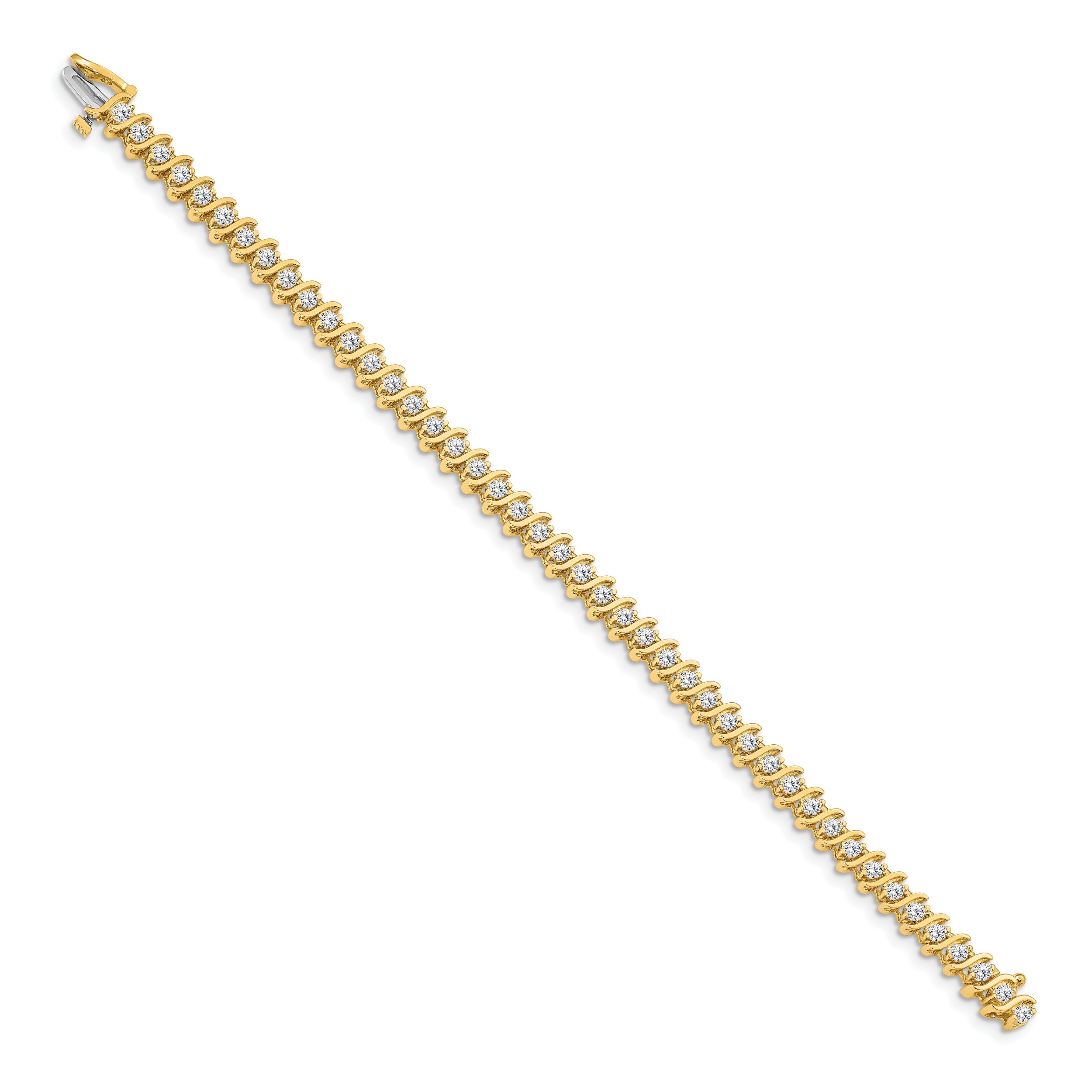 14K Yellow Gold Complete 3.08 Carat Round Aaa Diamond 2 Prong S Link 7 Inch Tennis Bracelet