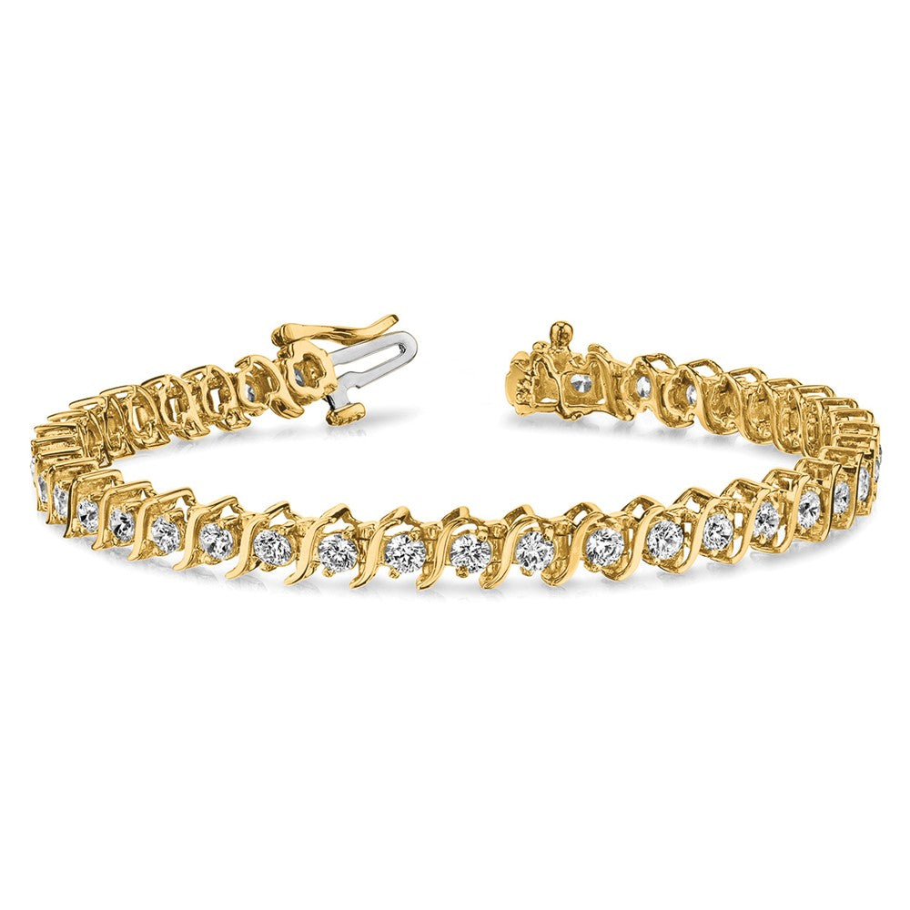 14K Yellow Gold Complete 3.08 Carat Round Aaa Diamond 2 Prong S Link 7 Inch Tennis Bracelet