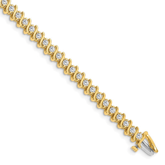 14K Yellow Gold Complete 3.08 Carat Round Aa Diamond 2 Prong S Link 7 Inch Tennis Bracelet