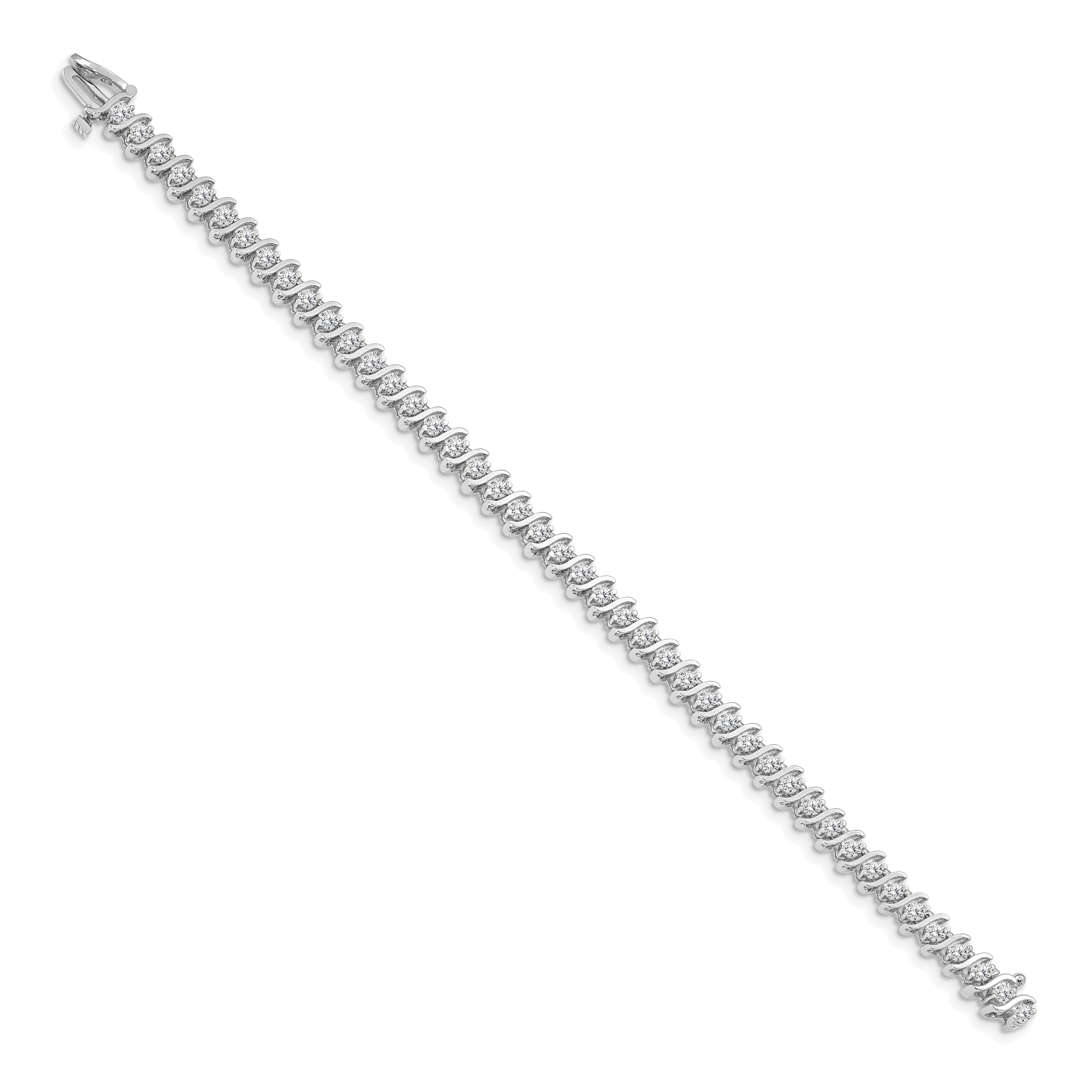 14K White Gold Complete 3.08 Carat Round Aaa Diamond 2 Prong S Link 7 Inch Tennis Bracelet