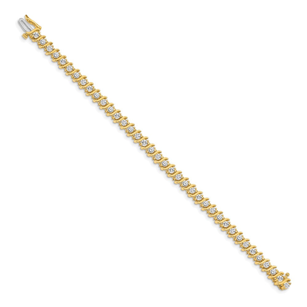 14K Yellow Gold Complete 3.9 Carat Round A Diamond 2 Prong S Link 7 Inch Tennis Bracelet